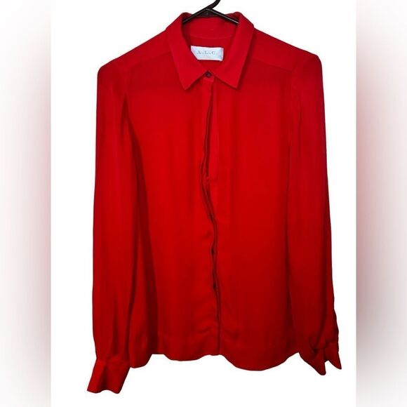 A.L.C Red Silk Keyhole Button Down - Picture 4 of 11